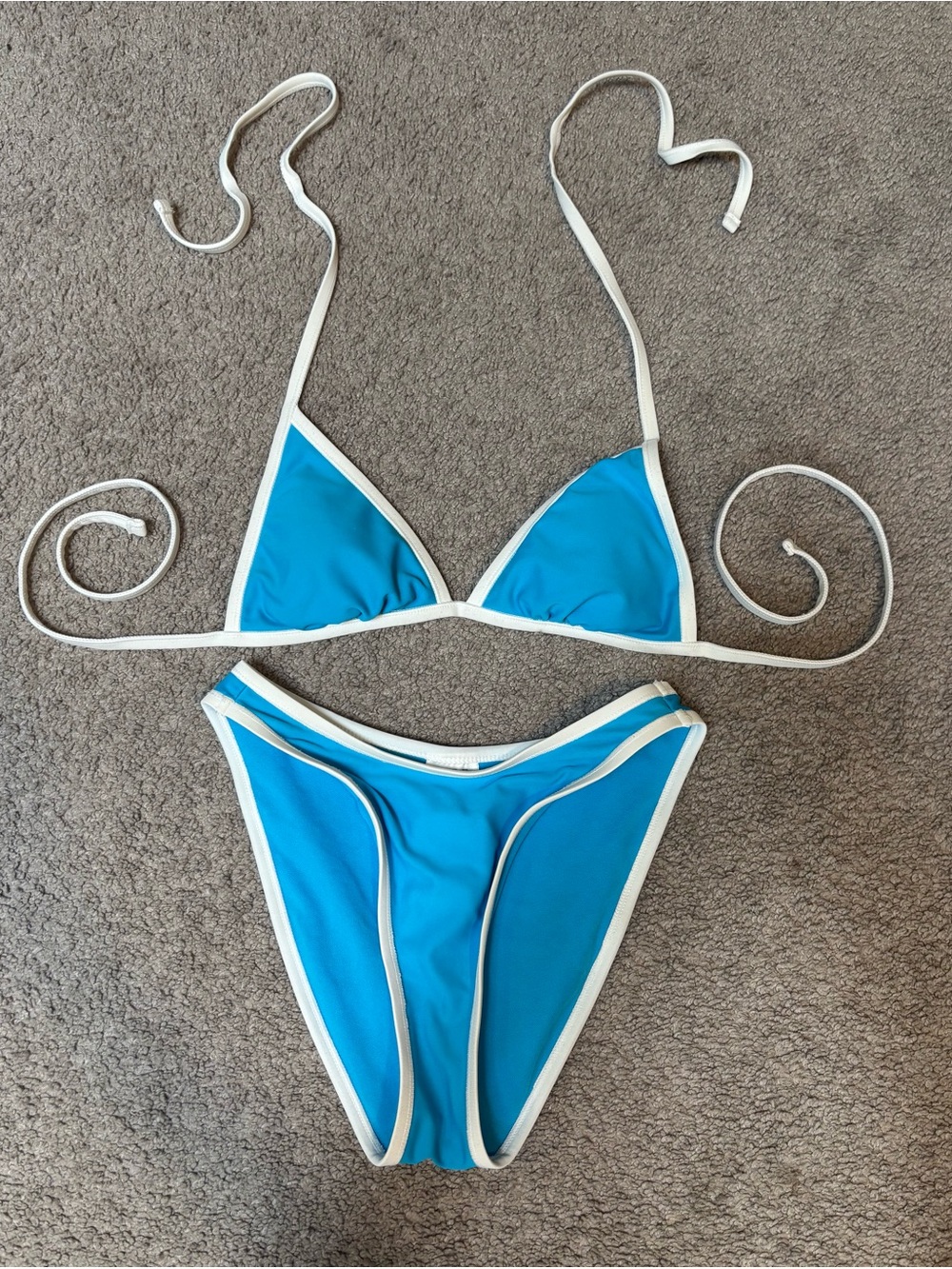 Triangle Bikini - Blue with White Trim